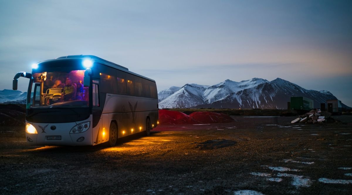 a bus in mountains